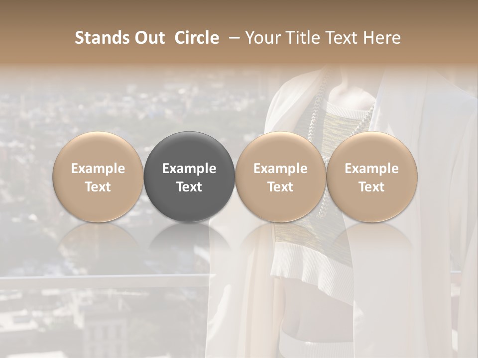 A Woman In A White Coat Is Standing In Front Of A Cityscape PowerPoint Template