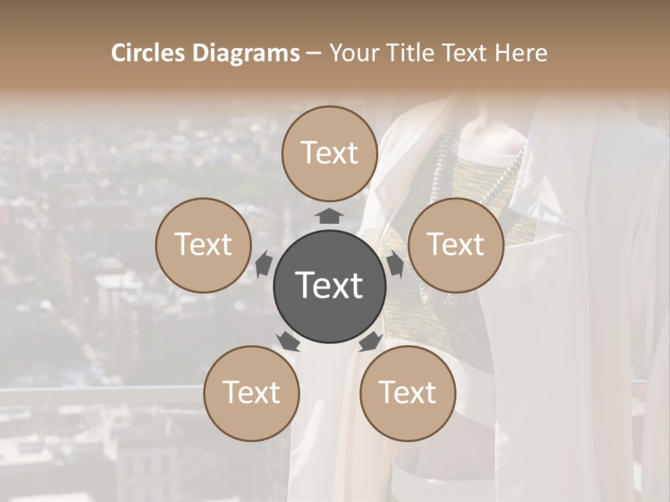 A Woman In A White Coat Is Standing In Front Of A Cityscape PowerPoint Template