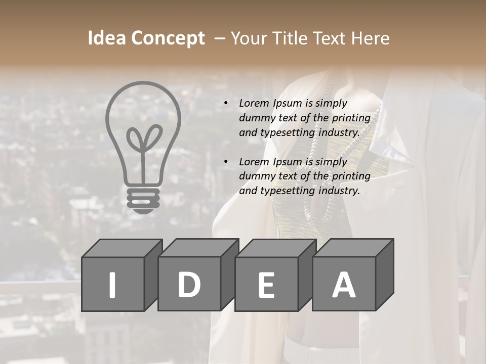 A Woman In A White Coat Is Standing In Front Of A Cityscape PowerPoint Template