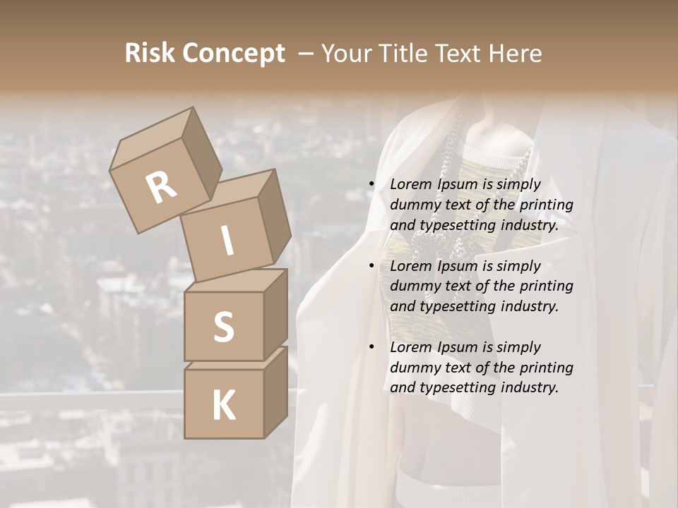 A Woman In A White Coat Is Standing In Front Of A Cityscape PowerPoint Template