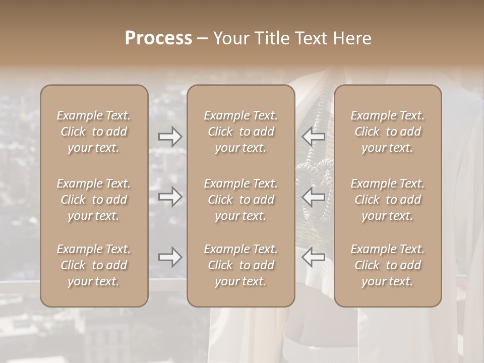A Woman In A White Coat Is Standing In Front Of A Cityscape PowerPoint Template