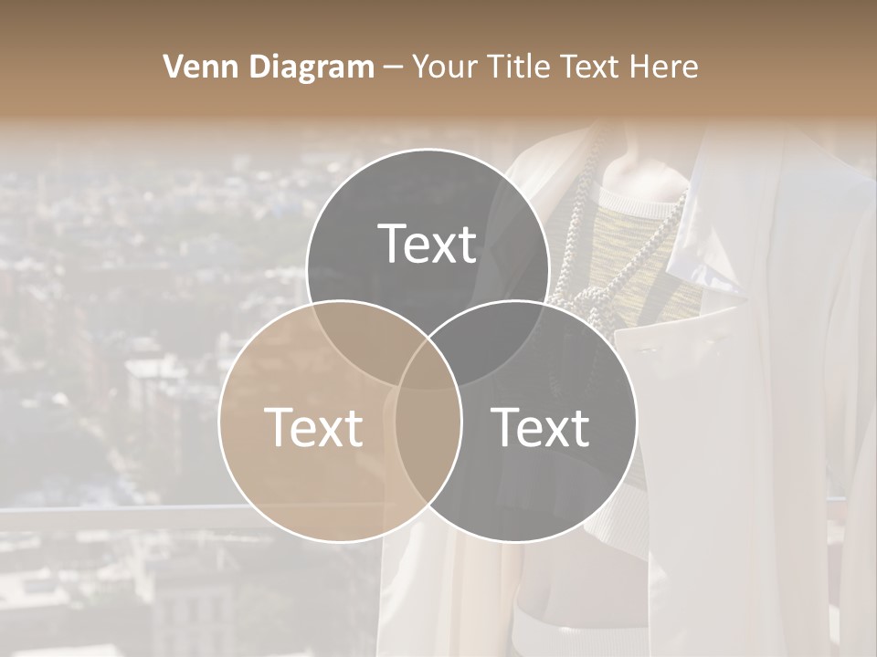 A Woman In A White Coat Is Standing In Front Of A Cityscape PowerPoint Template