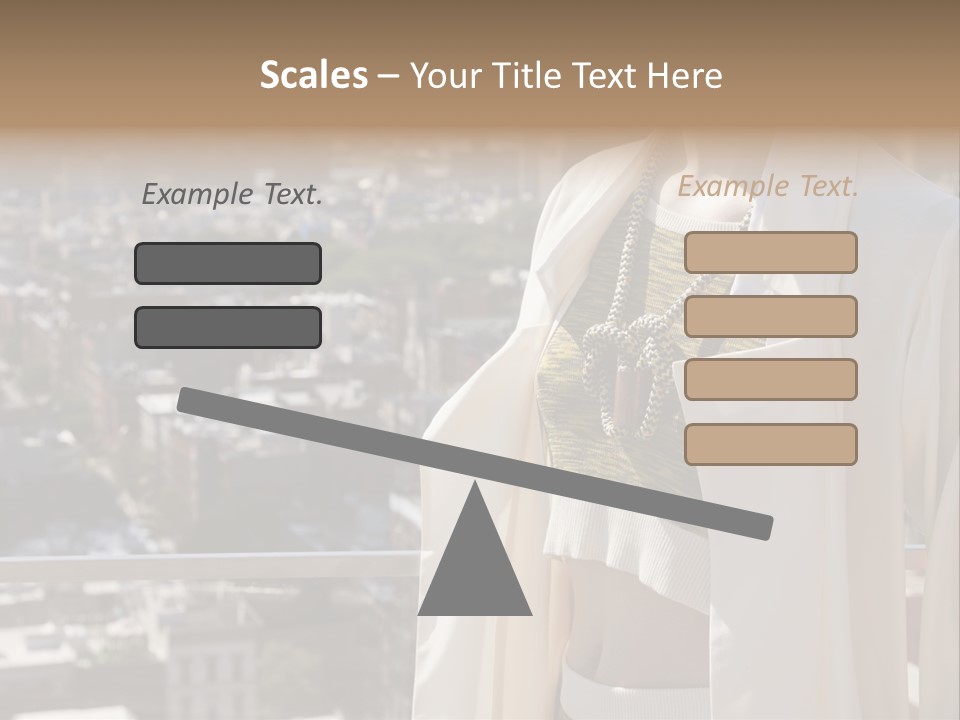 A Woman In A White Coat Is Standing In Front Of A Cityscape PowerPoint Template