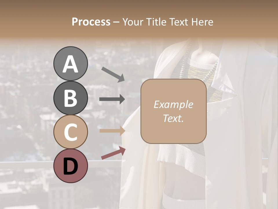 A Woman In A White Coat Is Standing In Front Of A Cityscape PowerPoint Template