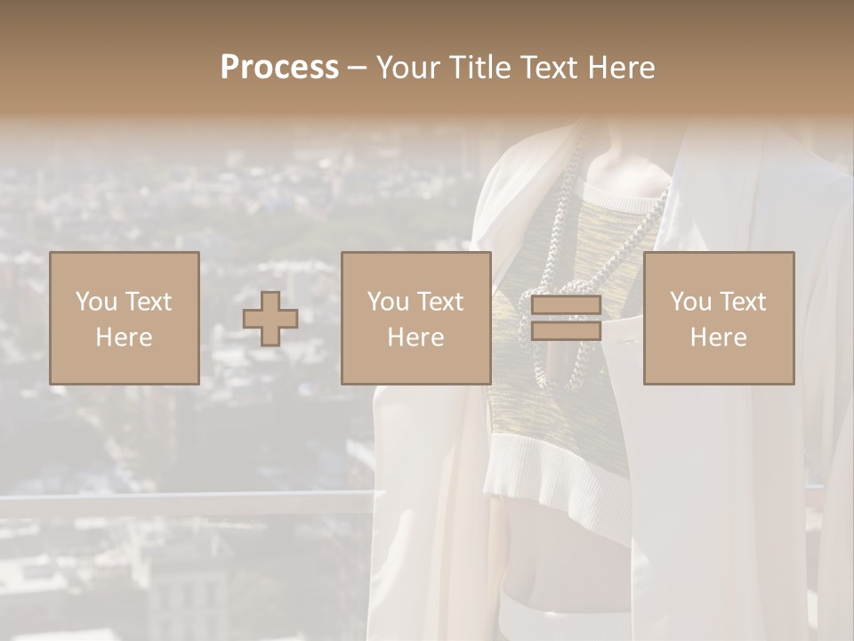 A Woman In A White Coat Is Standing In Front Of A Cityscape PowerPoint Template