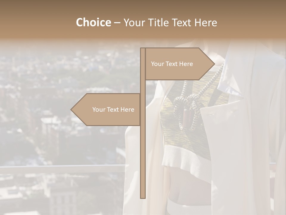 A Woman In A White Coat Is Standing In Front Of A Cityscape PowerPoint Template