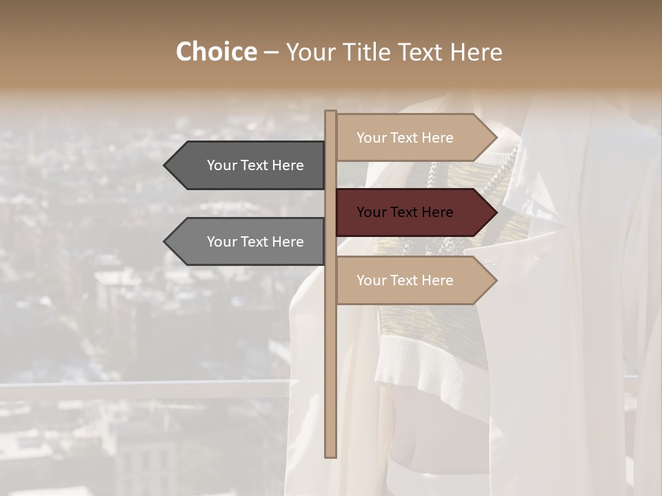 A Woman In A White Coat Is Standing In Front Of A Cityscape PowerPoint Template