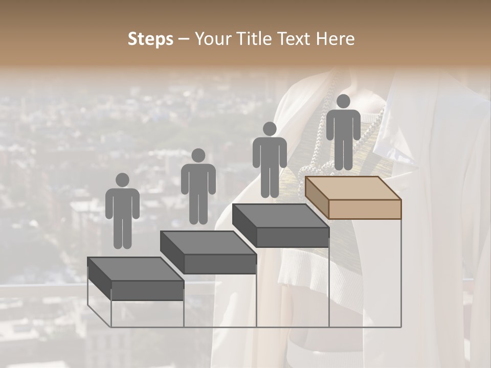 A Woman In A White Coat Is Standing In Front Of A Cityscape PowerPoint Template