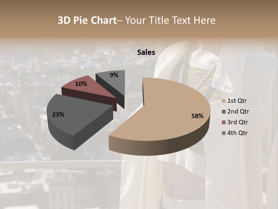 A Woman In A White Coat Is Standing In Front Of A Cityscape PowerPoint Template