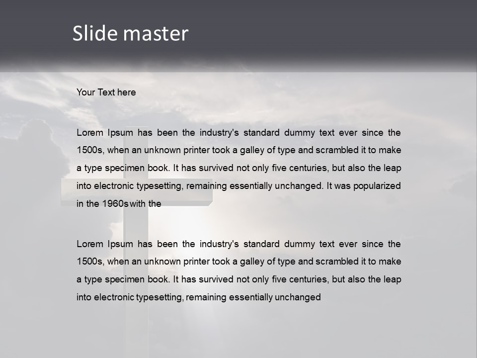 A Cross On A Cloudy Day With The Sun Shining Through The Clouds PowerPoint Template