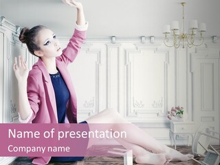 A Woman In A Pink Jacket Sitting On The Floor PowerPoint Template