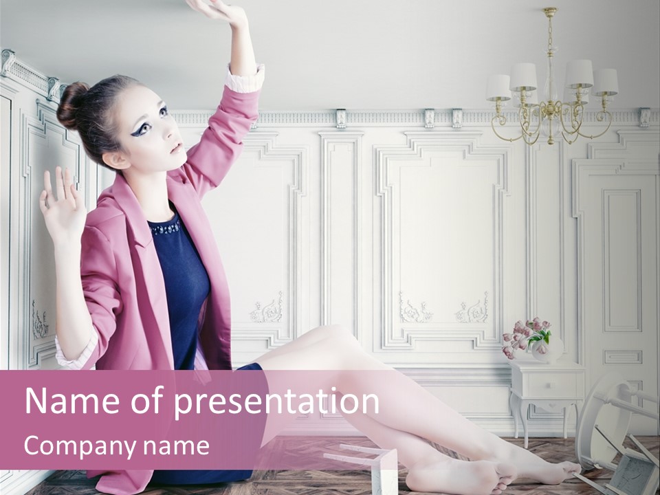A Woman In A Pink Jacket Sitting On The Floor PowerPoint Template
