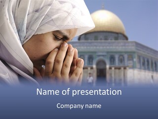 A Woman In A Headscarf Is Praying In Front Of A Mosque PowerPoint Template