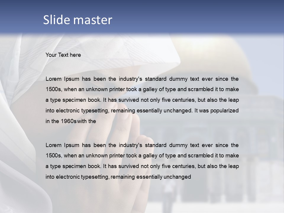 A Woman In A Headscarf Is Praying In Front Of A Mosque PowerPoint Template