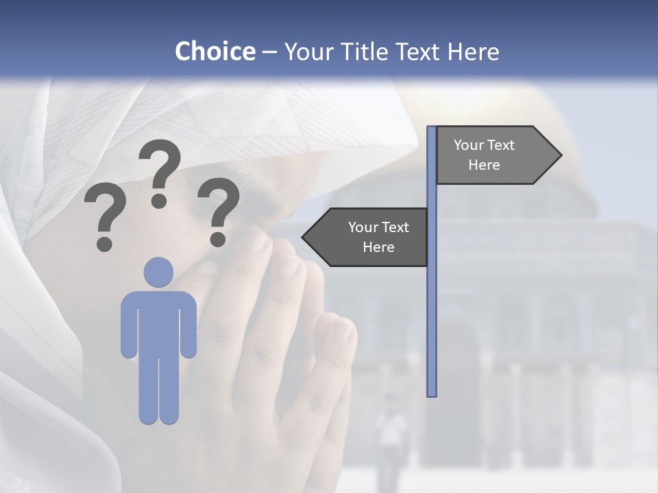 A Woman In A Headscarf Is Praying In Front Of A Mosque PowerPoint Template
