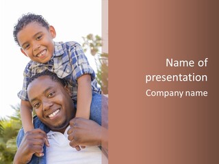 A Man Holding A Child On His Shoulders PowerPoint Template