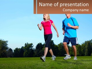 A Man And A Woman Jogging In A Field PowerPoint Template