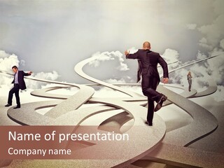 A Man In A Suit And A Man In A Suit Are Walking Across A Maze PowerPoint Template