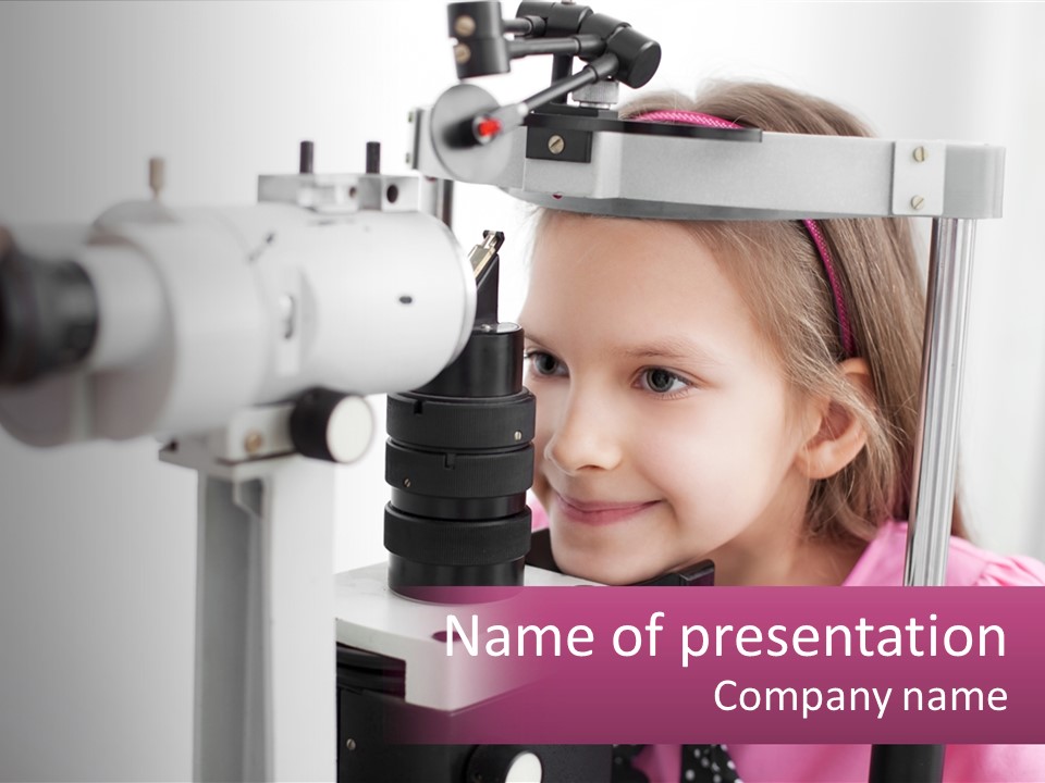 A Little Girl Is Looking Through A Microscope PowerPoint Template