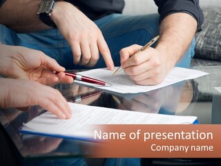 Two People Writing On A Piece Of Paper PowerPoint Template