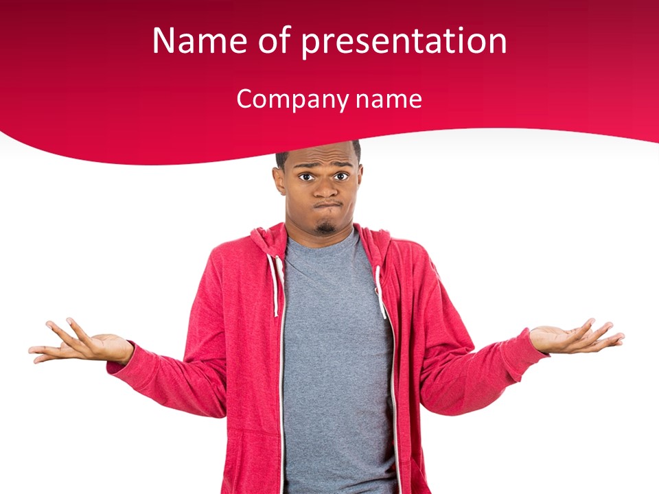 A Man In A Red Jacket Is Holding His Hands Out PowerPoint Template