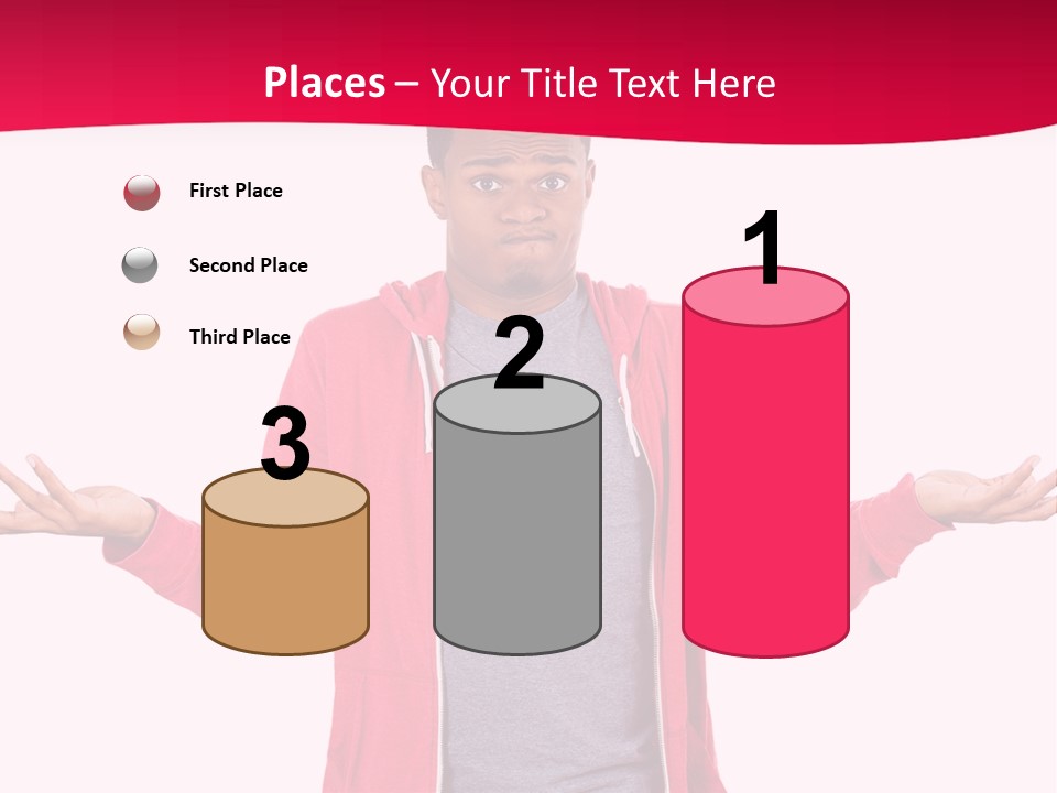 A Man In A Red Jacket Is Holding His Hands Out PowerPoint Template