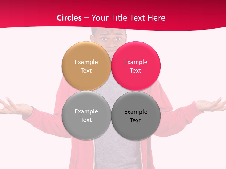 A Man In A Red Jacket Is Holding His Hands Out PowerPoint Template