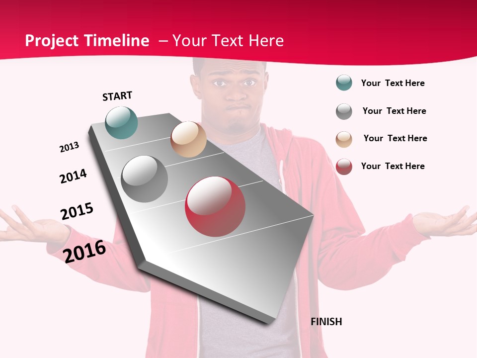 A Man In A Red Jacket Is Holding His Hands Out PowerPoint Template