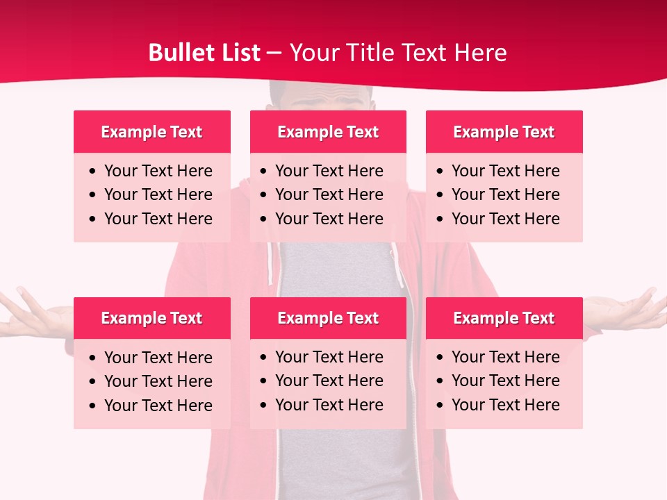 A Man In A Red Jacket Is Holding His Hands Out PowerPoint Template