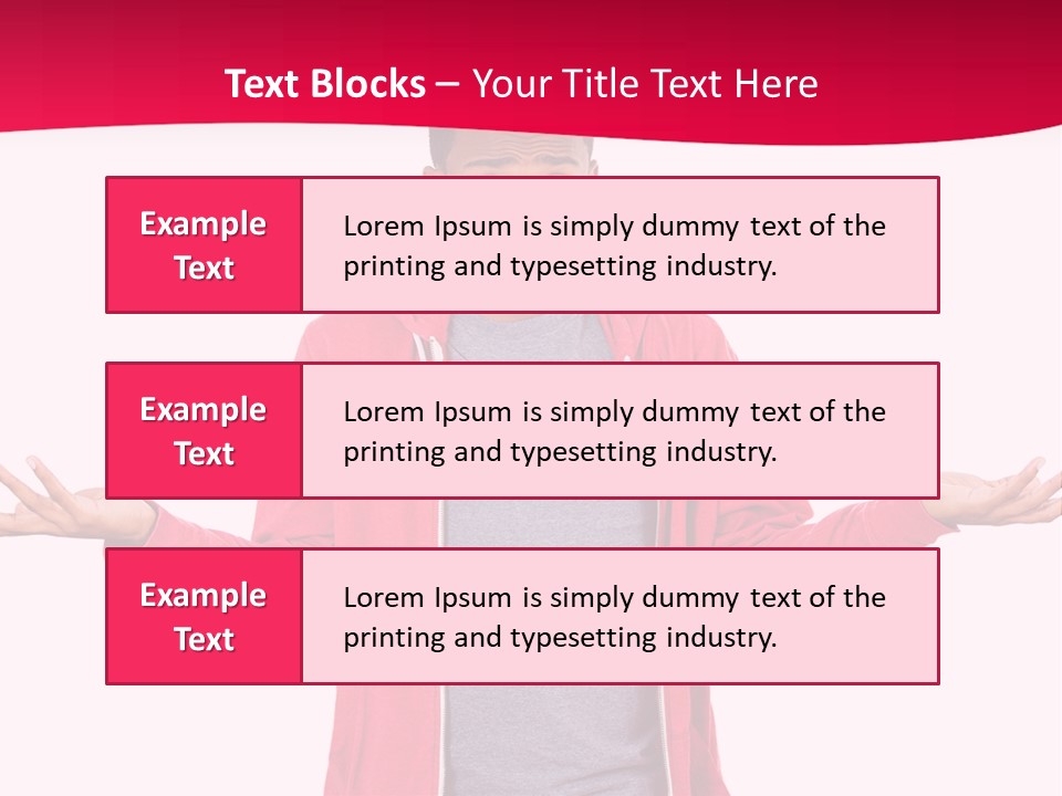 A Man In A Red Jacket Is Holding His Hands Out PowerPoint Template