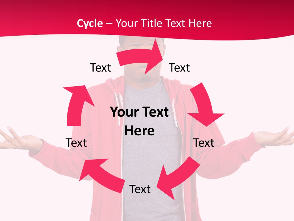 A Man In A Red Jacket Is Holding His Hands Out PowerPoint Template