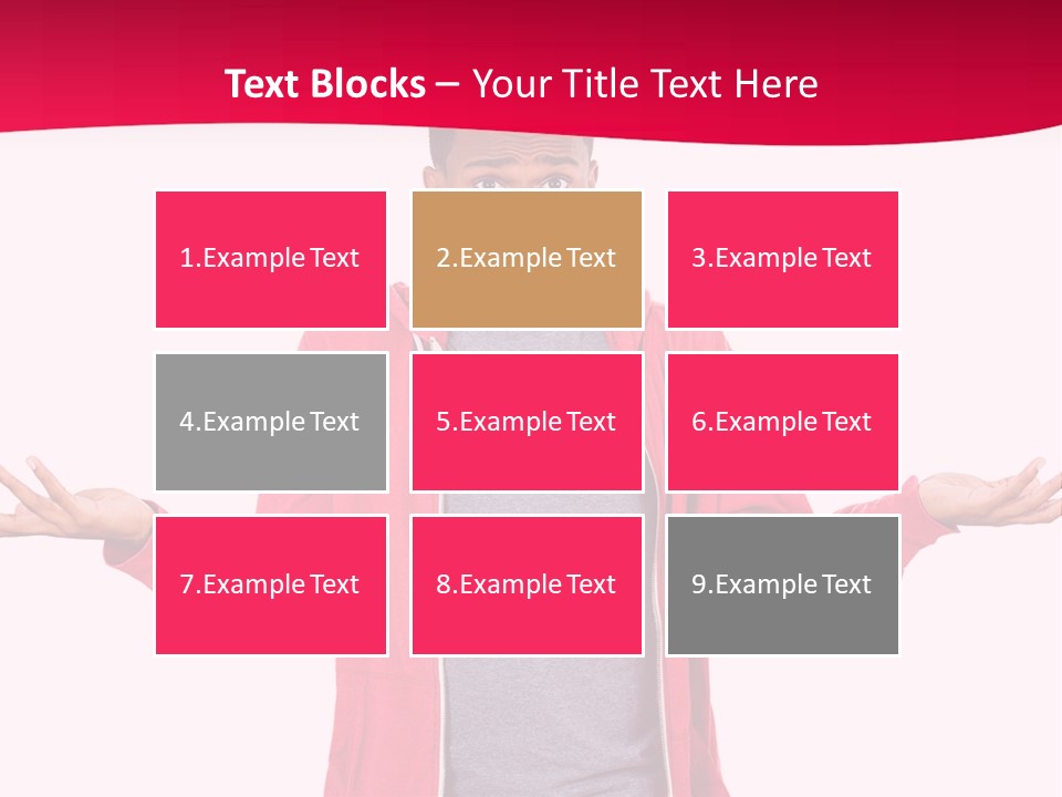 A Man In A Red Jacket Is Holding His Hands Out PowerPoint Template