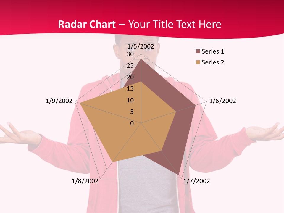 A Man In A Red Jacket Is Holding His Hands Out PowerPoint Template