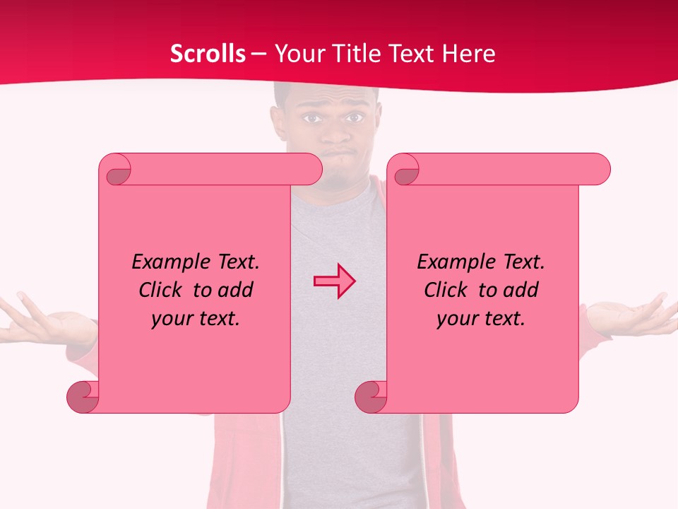 A Man In A Red Jacket Is Holding His Hands Out PowerPoint Template