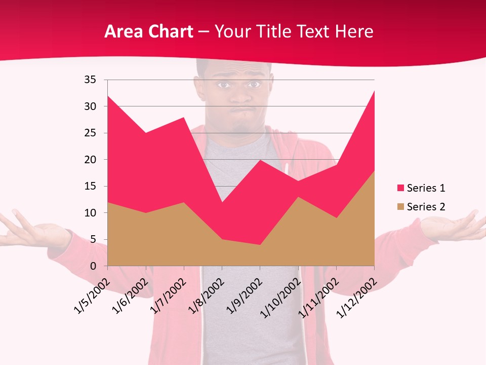 A Man In A Red Jacket Is Holding His Hands Out PowerPoint Template