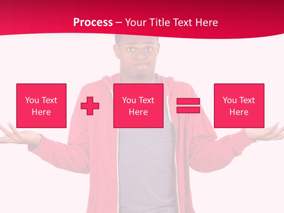 A Man In A Red Jacket Is Holding His Hands Out PowerPoint Template