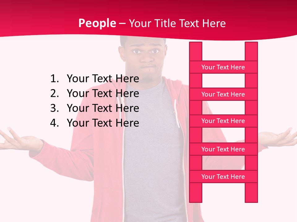 A Man In A Red Jacket Is Holding His Hands Out PowerPoint Template