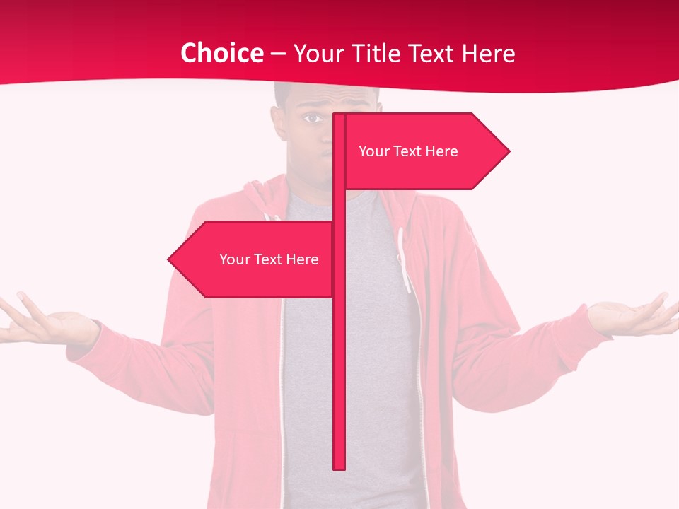 A Man In A Red Jacket Is Holding His Hands Out PowerPoint Template