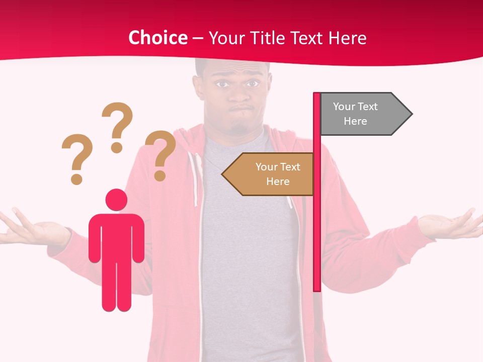 A Man In A Red Jacket Is Holding His Hands Out PowerPoint Template