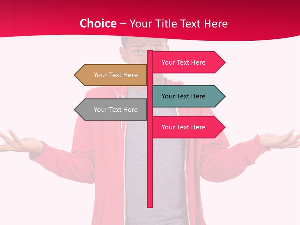 A Man In A Red Jacket Is Holding His Hands Out PowerPoint Template