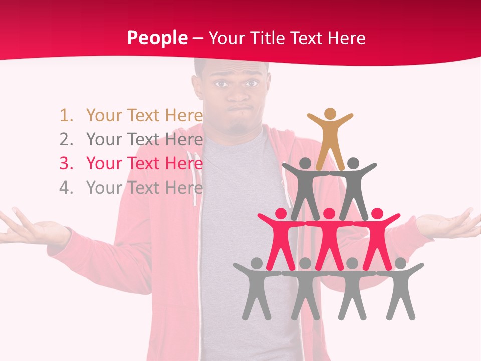 A Man In A Red Jacket Is Holding His Hands Out PowerPoint Template