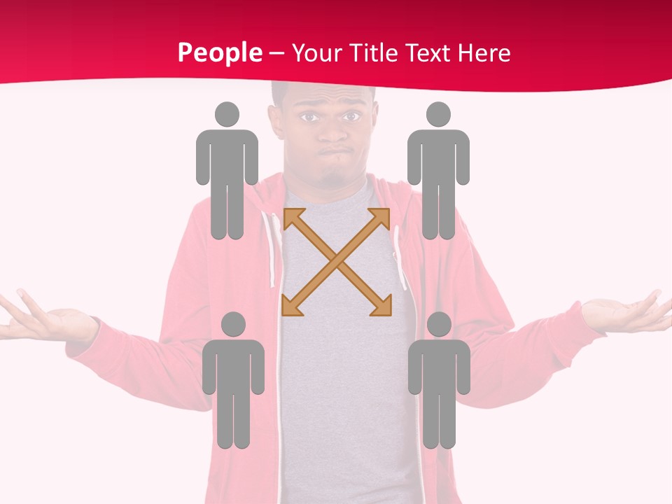 A Man In A Red Jacket Is Holding His Hands Out PowerPoint Template