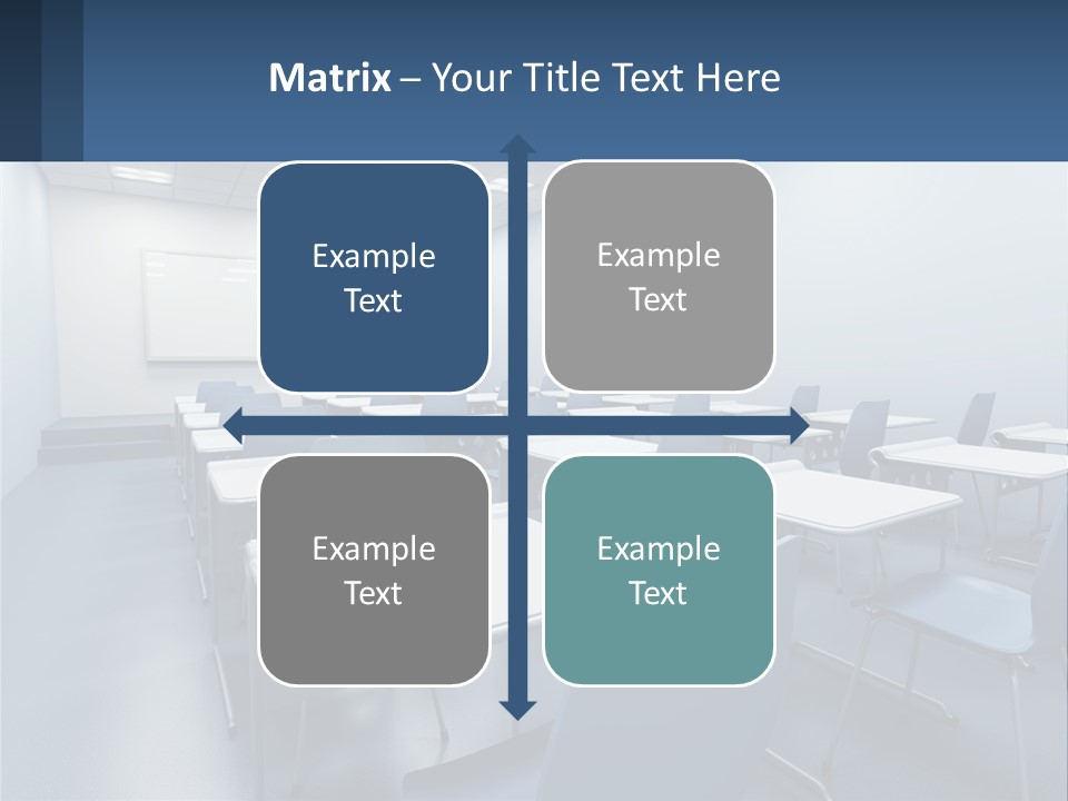 A Classroom With Blue Chairs And A Whiteboard PowerPoint Template