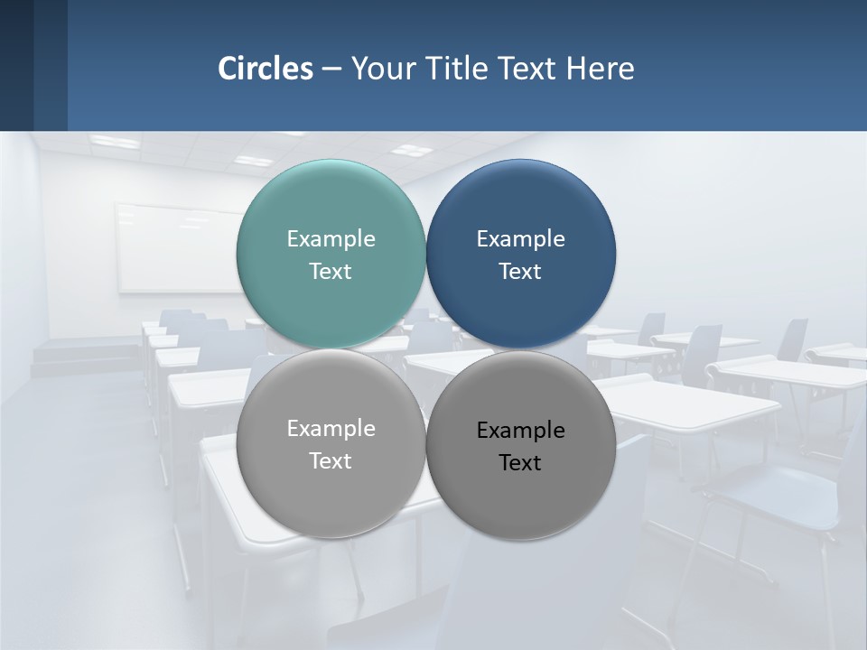 A Classroom With Blue Chairs And A Whiteboard PowerPoint Template