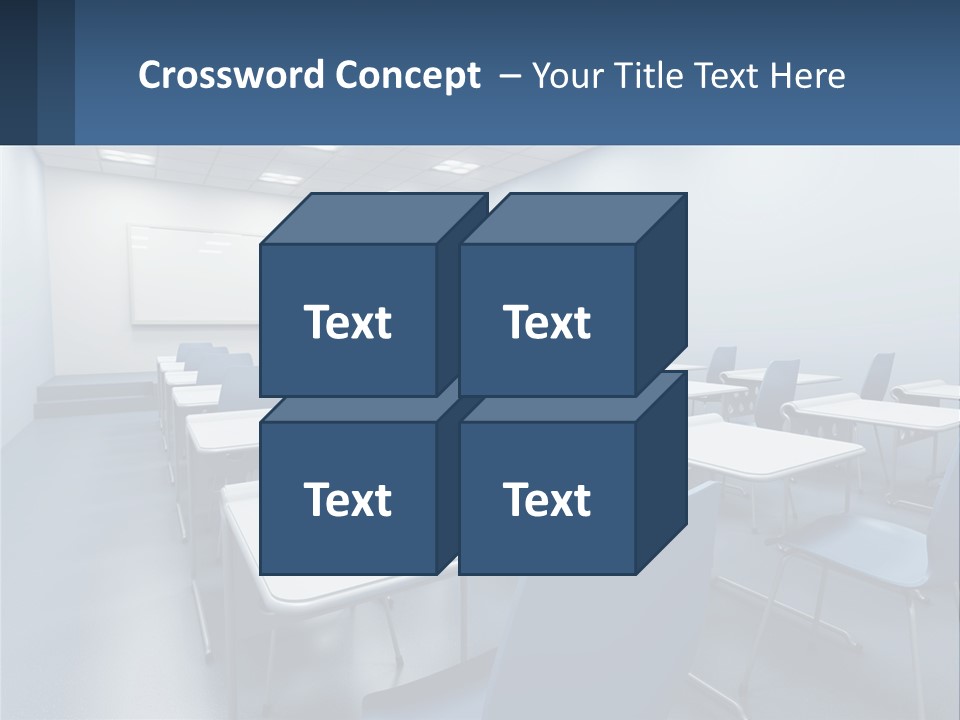 A Classroom With Blue Chairs And A Whiteboard PowerPoint Template