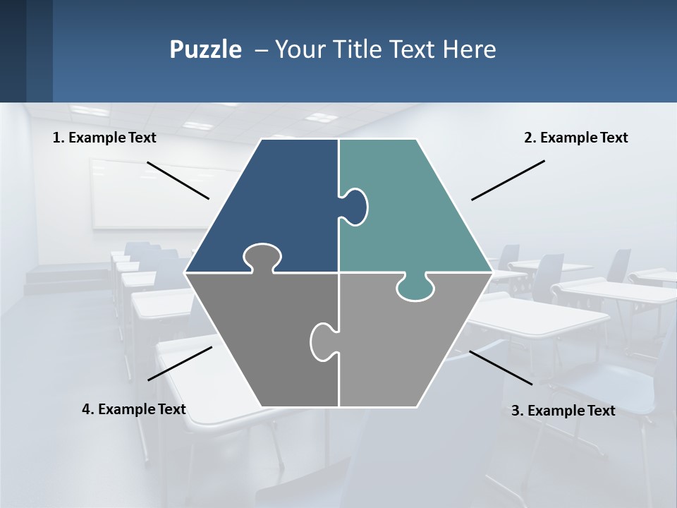 A Classroom With Blue Chairs And A Whiteboard PowerPoint Template
