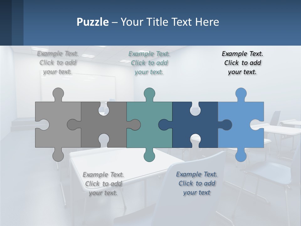 A Classroom With Blue Chairs And A Whiteboard PowerPoint Template