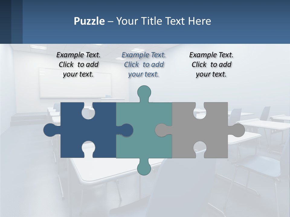 A Classroom With Blue Chairs And A Whiteboard PowerPoint Template