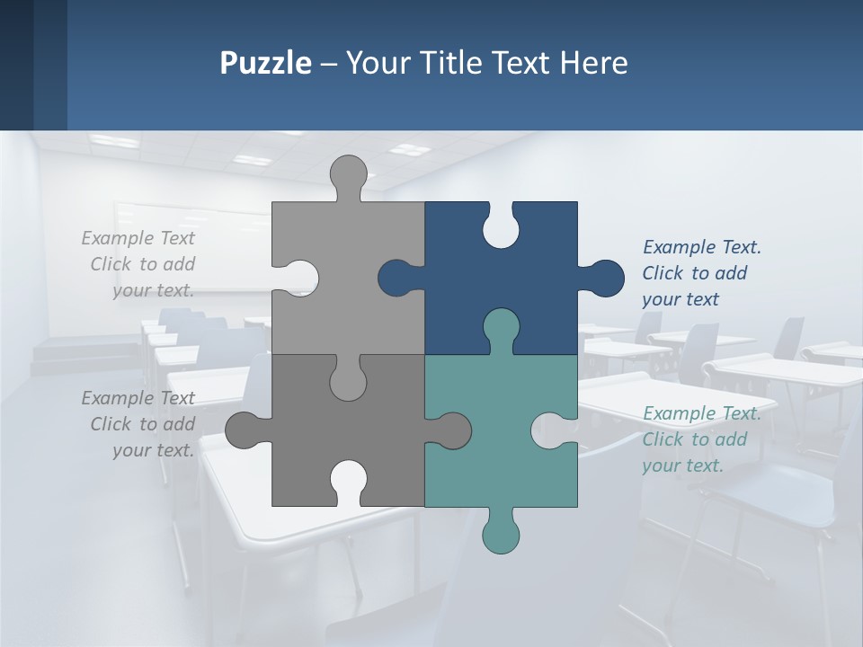A Classroom With Blue Chairs And A Whiteboard PowerPoint Template
