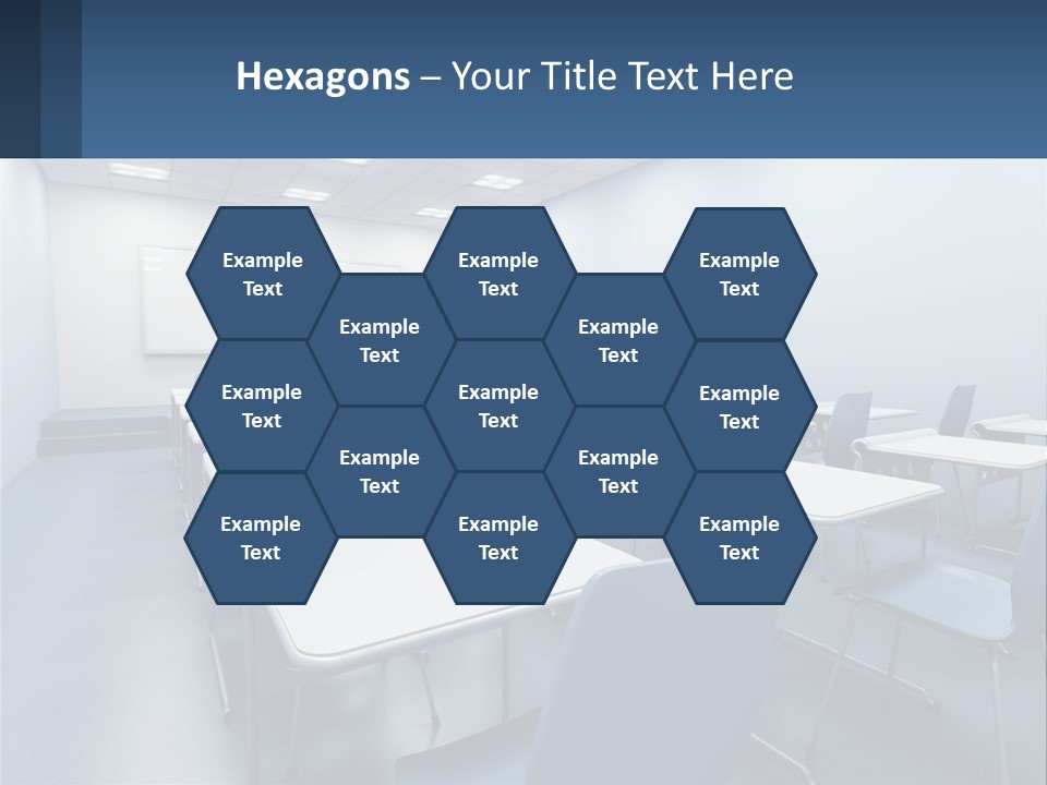 A Classroom With Blue Chairs And A Whiteboard PowerPoint Template